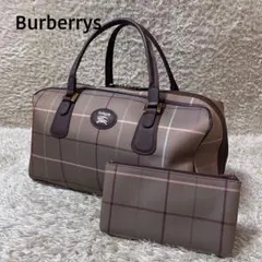☆美品☆バーバリー　ボストンバック　ノバチェック　ブラウン　ポーチ付