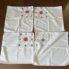 刺し子布 白 赤刺繍　4枚