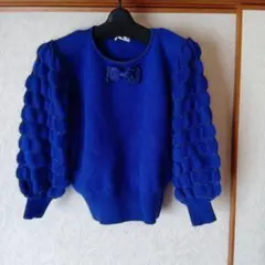 青いボウタイ付きニットセーター サイズ2
