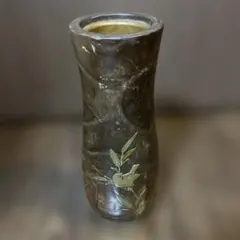 木製　鳥と竹の装飾花瓶