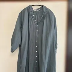 Brocanteグレーグリーン 七分袖 シャツワンピースのサムネイル