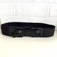 ベルト　リボン付き黒ストレッチベルト