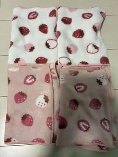 4枚 ふんわり フェイスタオル いちご柄 ホワイト ピンク