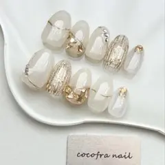 ネイルチップ　サイズオーダー　ミラーネイル　ホワイト　結婚式　ブライダル　卒業式