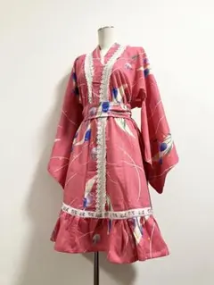 花々羽織付きワンピース 2点セット セットアップ 春 花束 着物風 袷