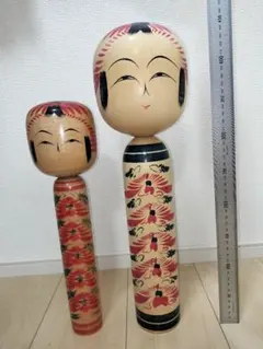 伝統こけし 斎藤源吉• 斎藤源七作 蔵王高湯系 親子2本セット