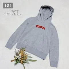 【ジーユー】GU スウェットロゴパーカー フード付き グレー XL ●