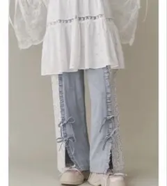 merry jenny スリットレースパンツ ブルー