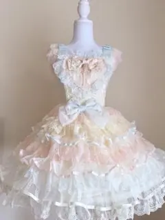 韓嬢♡羽之揺ワンピース　JSK ドレス　甘ロリ　ピンククリームサックス