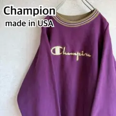 90s チャンピオン リバースウィーブ USA製 ラインリブ 紫 パープル L