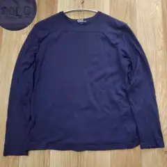 90s ポロ ラルフローレン フットボールT 長袖 無地 ロゴ刺繍 ネイビー