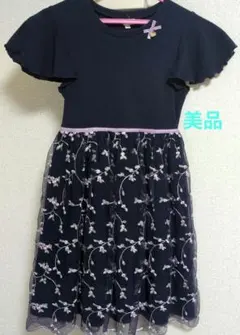 anyFAM フリル袖 刺繍チュール　ドッキングワンピース 140