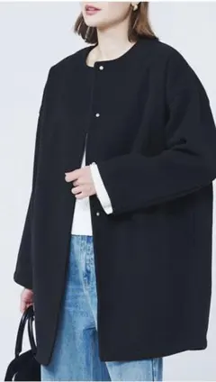 coca 洗えるノーカラーコート　ネイビー　サイズM