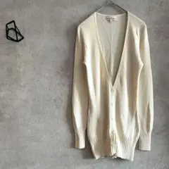 トラサルディ　カーディガン　白系　長袖　ロング丈　M　リブニット　体型カバー　春