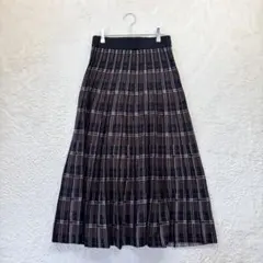 トラッツォドンナ【M相当】茶系 チェック ニット ロングスカート プリーツ 秋冬のサムネイル