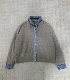 デニム襟付きベージュカーディガン　М