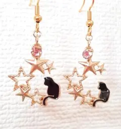 黒猫さんと流れ星ピアス　春ピアス
