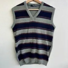 メンズ Vネック ニットベスト ボーダー柄