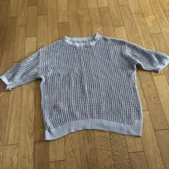 グレー メッシュ編み 半袖ニット M