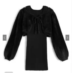 リボンシャギーボレロ×ミニワンピースニットセットアップ [ru1383]グレイル