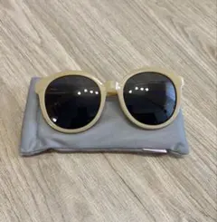 noeyedia ベージュ ラウンド型 サングラス ケース付き