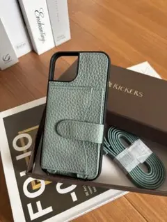 iPhone14用ミントグリーンレザー風ケース