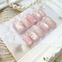 ネイルチップ ピンク リボン マグネット