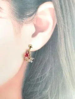 ピンクのお花と、ピンク黄色のグラデーションチェコビーズ No.7