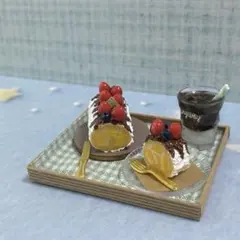 ミニチュアスイーツ　ハンドメイド　ロールケーキ　アイスカフェラテ　セット