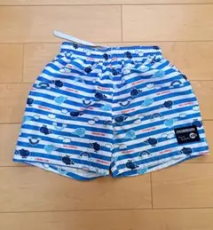 キッズ水着 クジラ柄 青と白のストライプ 130