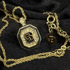 【鑑定済・極美品】ディオール ネックレス ロゴ ゴールド系 40cm 八角形