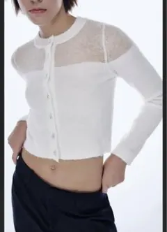 ZARA コントラストセミシースルーニットカーディガン