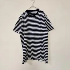 ユニクロ　UNIQLO クルーネックTシャツ　L ネイビー　ボーダー　半袖 綿のサムネイル
