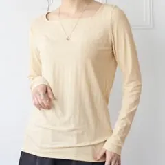 【新品】ランダムリブカットソースクエアネックトップス　Sサイズ　クリームベージュ