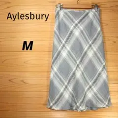 Aylesbury　タイトスカート　ミモレ丈　薄手　麻混　チェック柄　グレー　Mのサムネイル