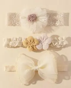 ベビー ベビー用品 3点セット ヘアバンド ヘッドバンド 花 リボン