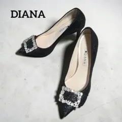 DIANA パンプス ビジュー バックル 黒 グリッター ハイヒール 23cm
