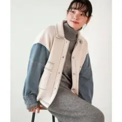 新品タグ付き訳あり定価8900 ニットドッキングデニムジャケット