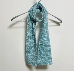 マフラー　春夏　手編み　透かし編み　段染め　青系・白色・グリーン系　コットン素材