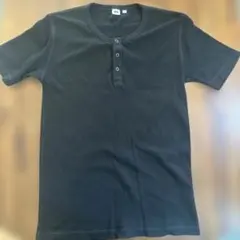 UNIQLO ヘンリーネック ワッフルTシャツ ブラック L