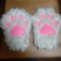 小さなお子様用猫の肉球もふもふ手袋 ホワイト/ピンク