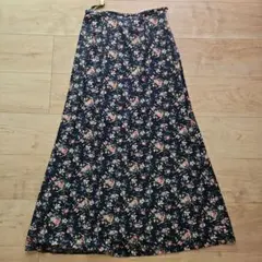 ☆LAURA ASHLEY☆ネイビー総花柄ロングスカート☆美ライン美品７☆
