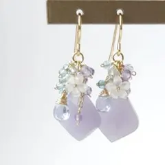 14kgf 【レア】パープルモスアゲート×ラベンダーアメジスト ピアス