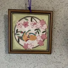 桜と小鳥の刺繍アート