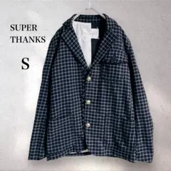 SUPERTHANKS テーラードジャケット チェック ネイビー 金ボタン S