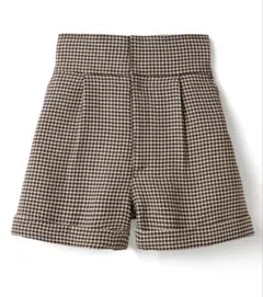 千鳥柄ハイウエストショートパンツ tu230 GRL 茶色 千鳥格子