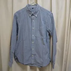 青と白のギンガムチェック長袖シャツ