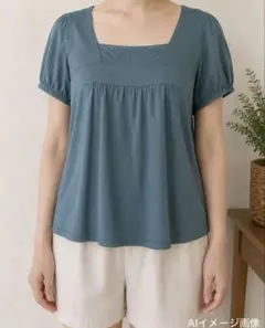 【セール】3can4on スクエアネック 半袖カットソー ブルー系 夏服 サマーのサムネイル