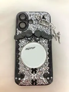 デコ電 iPhone16 スマホケース デコケース 黒