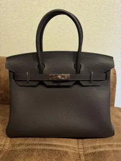 美品 ダークブラウン レザーハンドバッグ